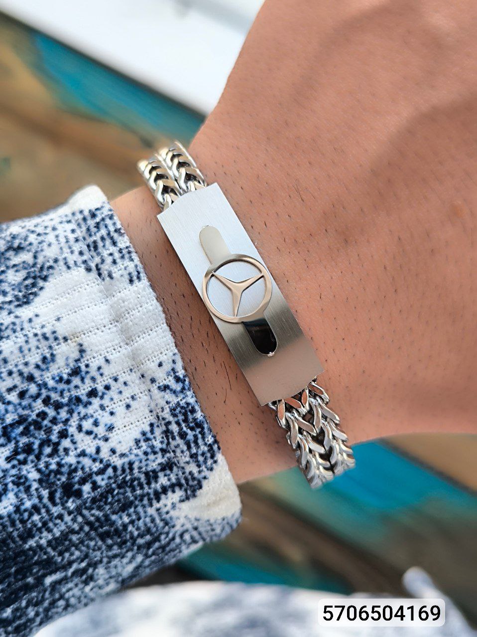 دستبند بافت مردانه استیل طرح بنز 5706504169
